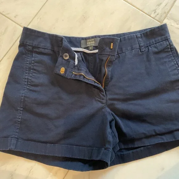 J.Crew size 8 Chino Cotton Twill Shorts Women Navy Blue Casual Pockets Zip Fly - Picture 2 of 5